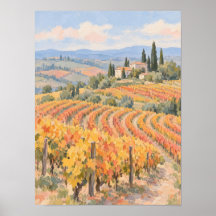 Autumn Vineyard Landscape with Cypress Trees
