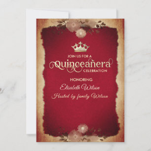 Autumn vintage elegant floral tiara Quinceañera Invitation