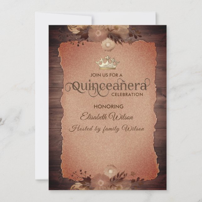 Autumn vintage elegant floral  tiara Quinceañera Invitation (Front)