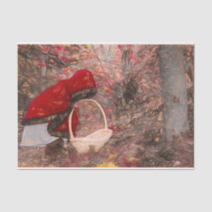 Autumn Vintage Girl In Red Cape Forest Art Tissue Paper