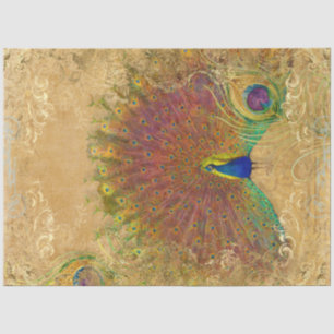 Autumn Vintage Peacock Feather Gold Decoupage Tissue Paper