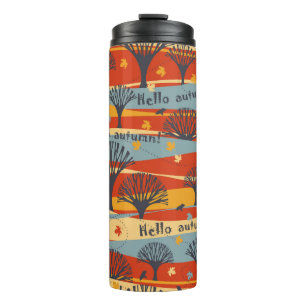 Autumn vintage seamless pattern with trees, maple thermal tumbler