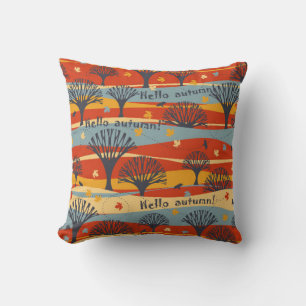 Autumn vintage seamless pattern with trees, maple throw pillow