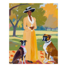Autumn Walk: Afro Woman with Dog in Regency Era