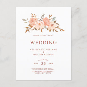 Autumn Watercolor Blush Floral Wedding Invitation Postcard