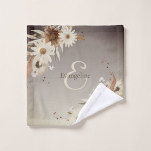 Autumn Watercolor Floral Monogram Personalized Bath Towel Set