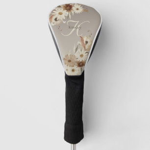 Autumn Watercolor Floral Monogram Personalized Golf Head Cover