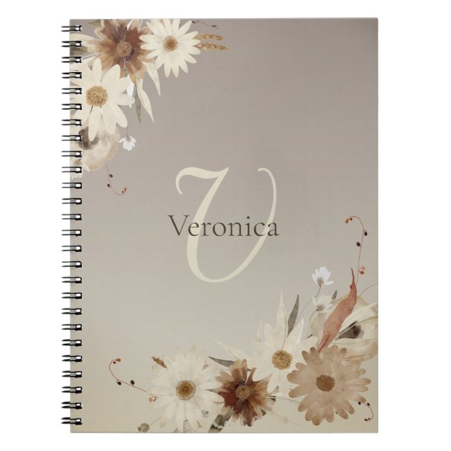 Autumn Watercolor Floral Monogram Personalized Notebook (Front)
