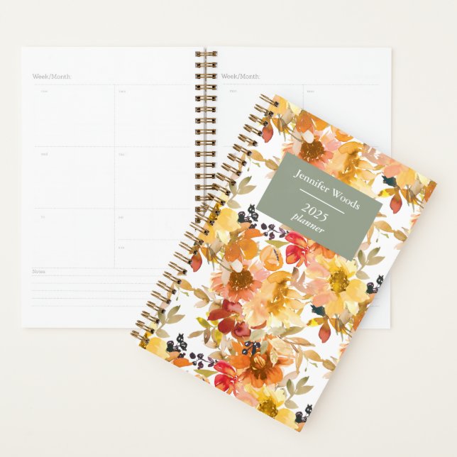 Autumn Watercolor Floral Pattern Personalized Planner (Display)