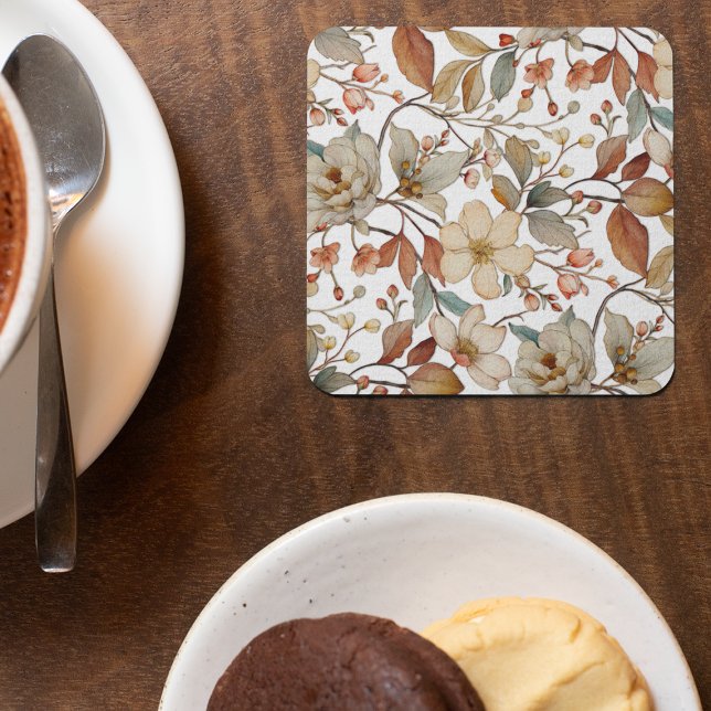 Autumn Watercolor Floral Rustic Coaster (Creator Uploaded)