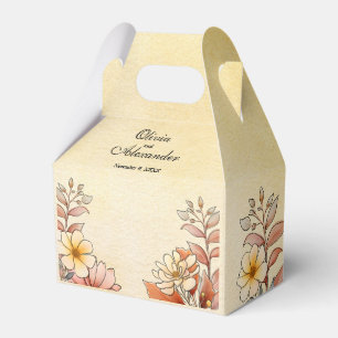 Autumn Watercolor Floral Terracotta Yellow Wedding Favor Box