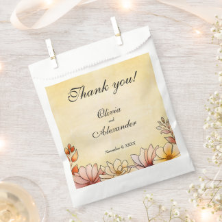 Autumn Watercolor Floral Terracotta Yellow Wedding Favour Bag