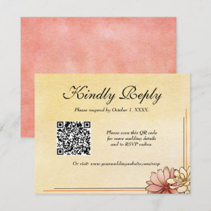 Autumn Watercolor Floral Terracotta Yellow Wedding RSVP Card