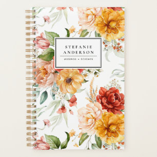 Autumn Watercolor Flowers and Greenery Pattern Planner