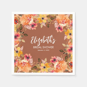 Autumn Watercolor Flowers on Terracotta Napkin