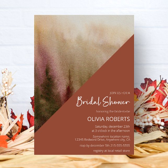 Autumn Watercolor Forest Terracota Bridal Shower Invitation (Creator Uploaded)