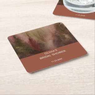Autumn Watercolor Forest Terracota Bridal Shower Square Paper Coaster