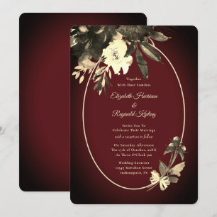 Autumn Watercolor Ivory Floral Burgundy Wedding Invitation