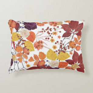 Autumn Watercolor Leaves and Roses Accent Pillow