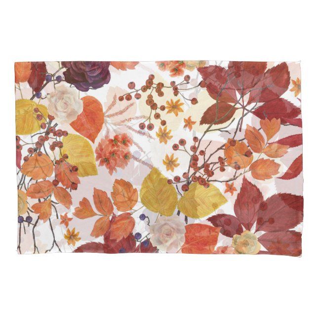 Autumn Watercolor Leaves and Roses Pillowcase (Front)