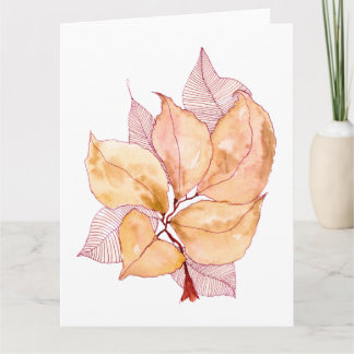 Autumn Watercolor Leaves Botanical Illustration Card