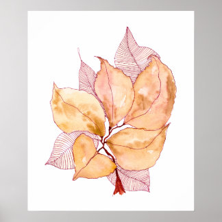 Autumn Watercolor Leaves Botanical Illustration Poster