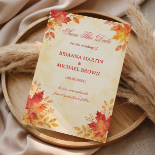Autumn Watercolor Leaves Elegant Save The Date