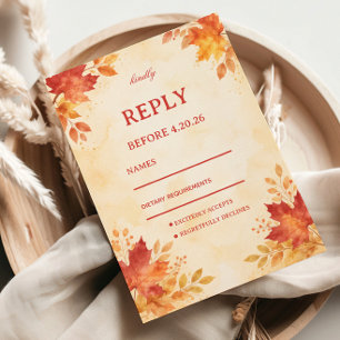 Autumn Watercolor Leaves Guest RSVP Card