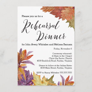 Autumn Watercolor Leaves Rehearsal Dinner Invitation