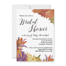 Autumn Watercolor Leaves Wedding Bridal Shower