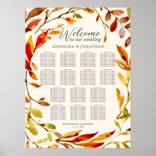 Autumn Watercolor Leaves Wedding Seating Chart