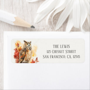 Autumn Watercolor Owl Return Address
