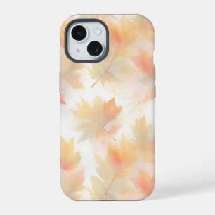 Autumn watercolor pastel leaves background iPhone 15 case