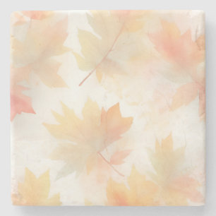 Autumn watercolor pastel leaves background stone coaster
