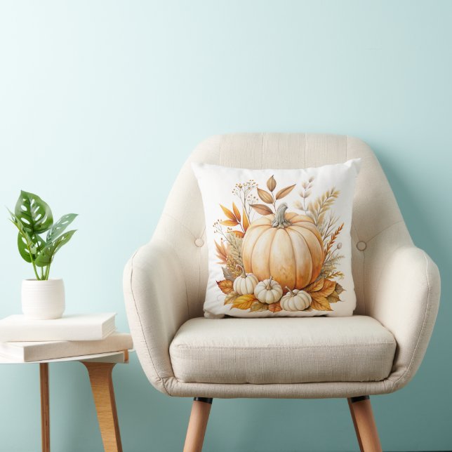 Autumn Watercolor Pumpkin Pillow Cover (Chair)