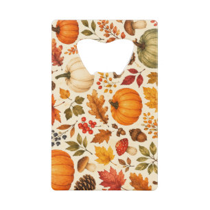 Autumn Watercolor Pumpkins, Fall Leaves & Woodland Credit Card Bottle Opener