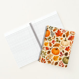 Autumn Watercolor Pumpkins, Fall Leaves & Woodland Notebook