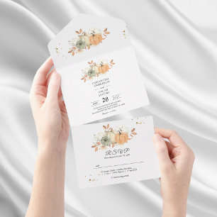 Autumn Watercolor Pumpkins & Flowers All In One Invitation