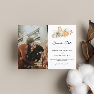 Autumn Watercolor Pumpkins & Flowers Announcement Postcard