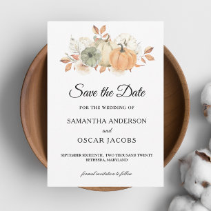 Autumn Watercolor Pumpkins & Flowers Save The Date