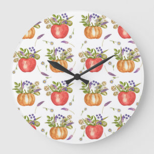 Autumn Watercolor, Seamless Composition. Large Clock