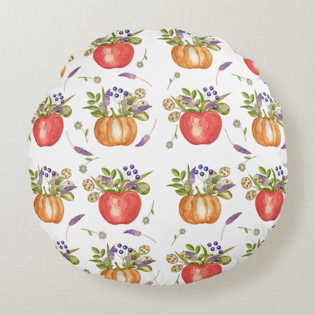 Autumn Watercolor, Seamless Composition. Round Pillow (Front)