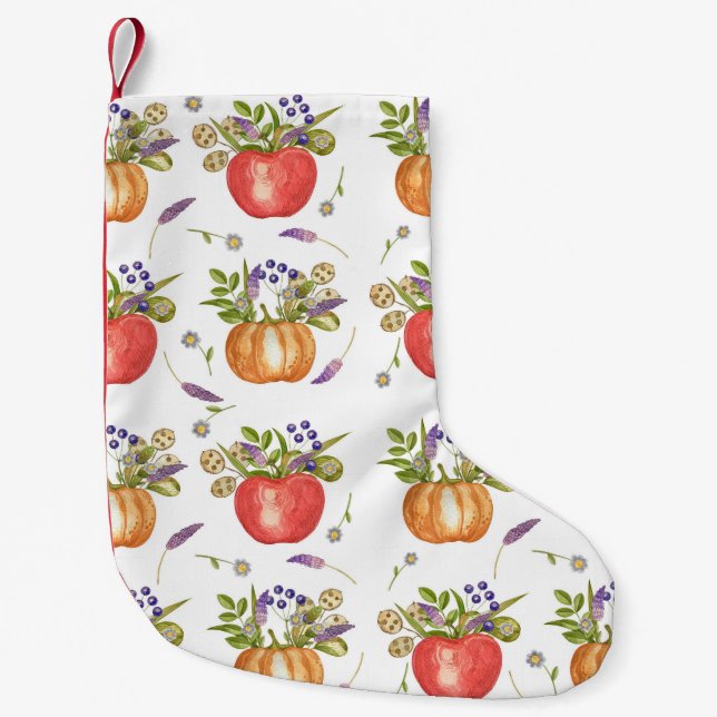 Autumn Watercolor, Seamless Composition. Small Christmas Stocking (Front)