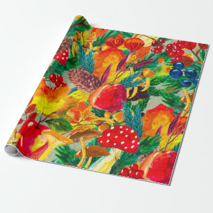 Autumn watercolor seamless pattern with leaves mus wrapping paper