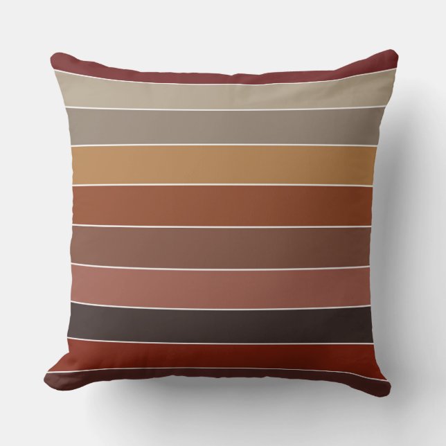 Autumn Watercolor Stripes Throw Pillow (Front)