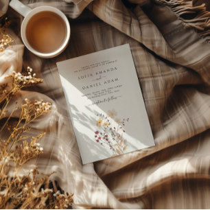 Autumn Watercolor Wildflowers Wiith Photo Wedding Invitation