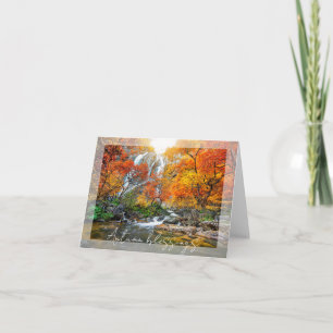 Autumn waterfall and river with custom text card