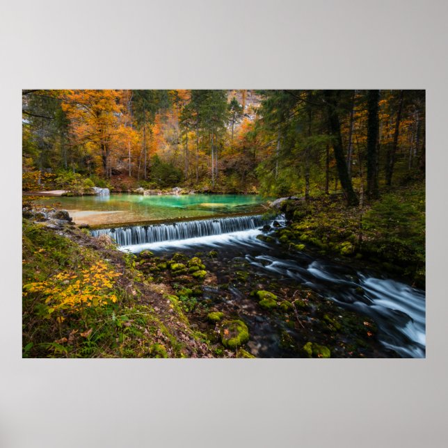 Autumn waterfall scenery at Kamniška Bistrica, Slo Poster (Front)