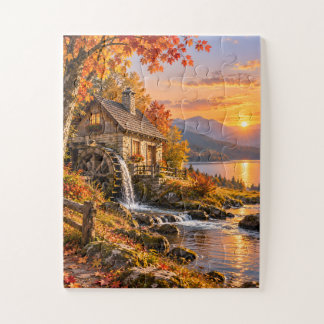 Autumn Watermill Sunset Jigsaw Puzzle