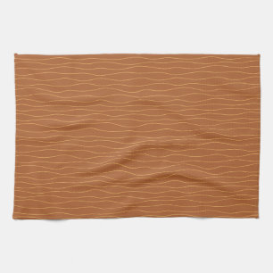 Autumn Wavy Lines Tea Towel Brown & Orange